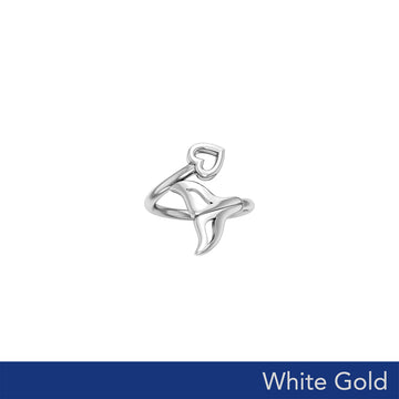 Whale Tail with Heart Solid White Gold Wrap Ring WRI2342